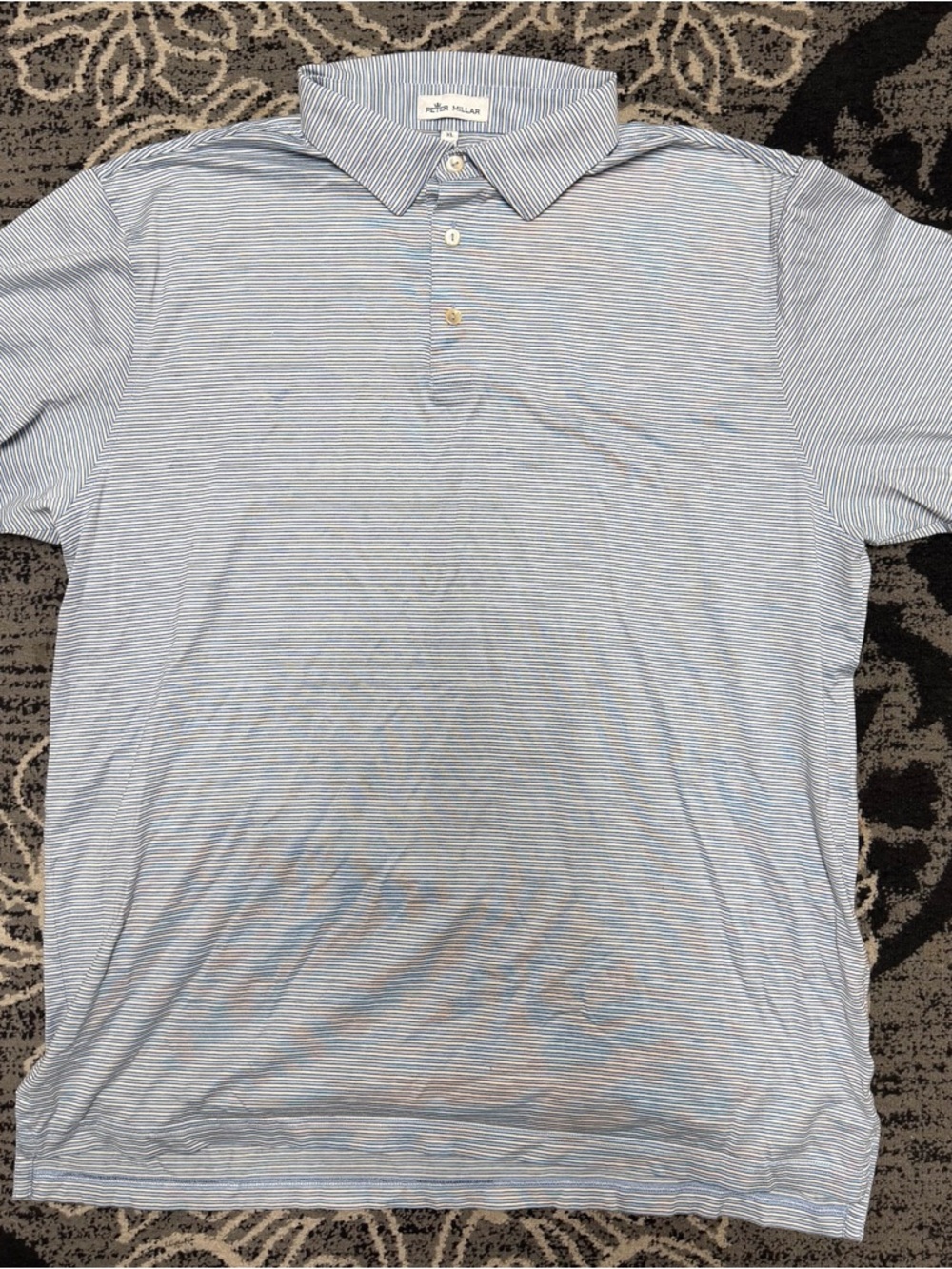 Peter Millar Blue and White Fine-Striped Polo